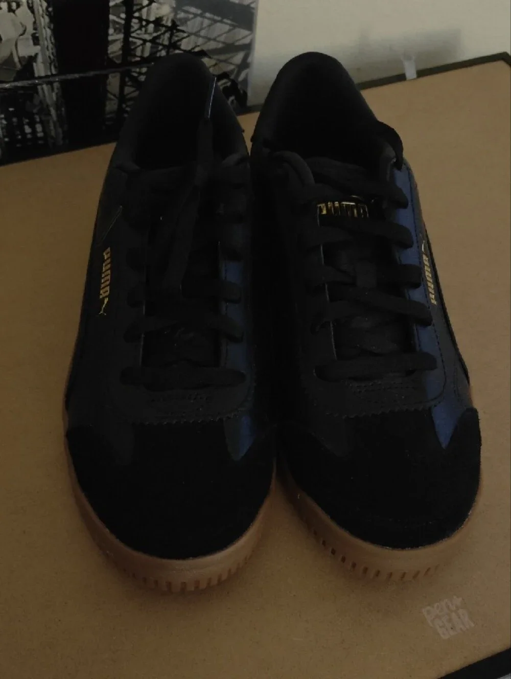 Puma Black Leather Sneakers with Gum Sole